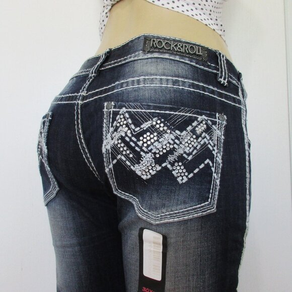 New ROCK & ROLL Cowgirl Jeans Size 30x32 Embellished Boot Cut Denim - Picture 1 of 14